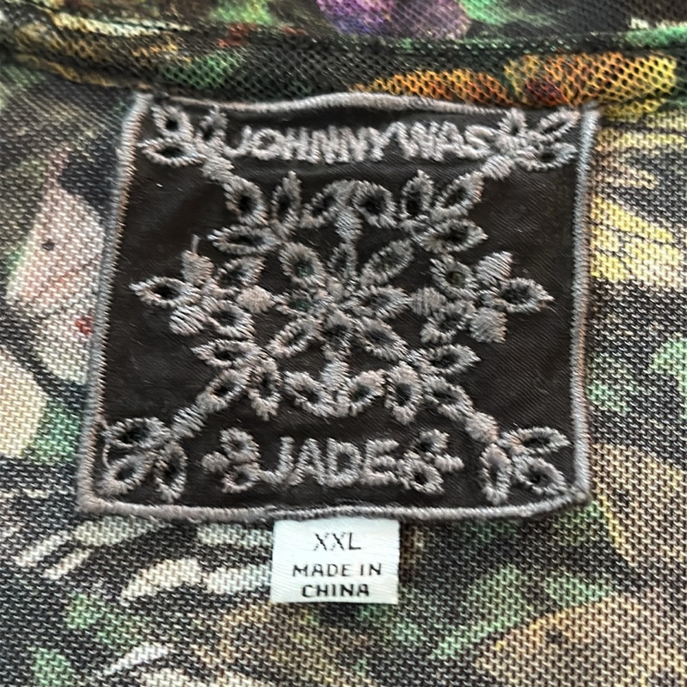 Johnny Was XXL Black Multicolor Butterfly Floral MESH long sleeve tee top - Picture 2 of 7